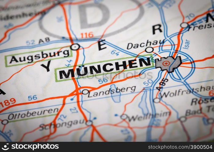 Munchen city on a road map