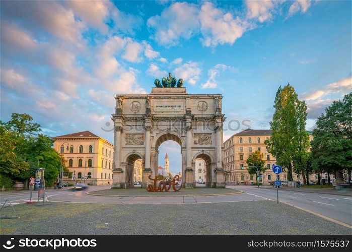 Munich, Germany - August 11, 2018: Siegestor (Victory Gate) triumphal arch in Munich, Germany