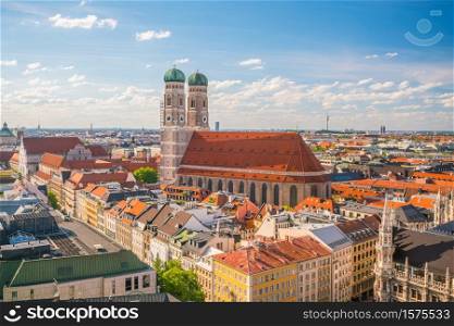Munich historical center panoramic aerial cityscape view in Germany