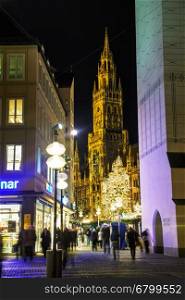 MUNICH - NOVEMBER 30: Overview of Marienplatz with people on November 30, 2015 in Munich. It's the 3rd largest city in Germany, after Berlin and Hamburg, with a population of around 1.5 million.
