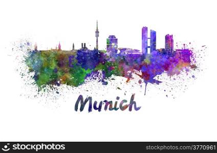 Munich skyline in watercolor splatters with clipping path. Munich skyline in watercolor