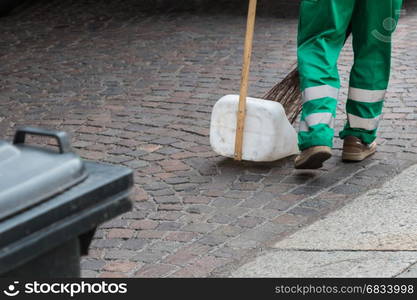 Municipal Dustman Worker with Cleaning Tools