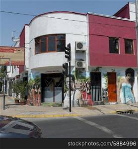 Mural on buildings along street, Calle Antonia Lopez de Bello, Santiago, Santiago Metropolitan Region, Chile
