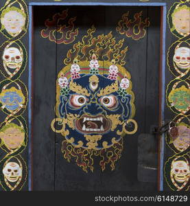 Mural on doorway, Punakha Dzong, Punakha, Punakha Valley, Punakha District, Bhutan