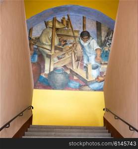 Mural on wall by staircase, Bellas Artes, San Miguel de Allende, Guanajuato, Mexico