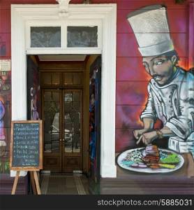 Mural on wall of a restaurant, Calle Antonia Lopez de Bello, Santiago, Santiago Metropolitan Region, Chile