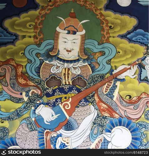 Mural on wall, Punakha Dzong, Punakha, Punakha Valley, Punakha District, Bhutan