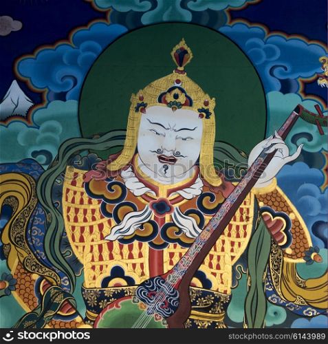 Mural on wall, Rinpung Dzong, Paro District, Bhutan