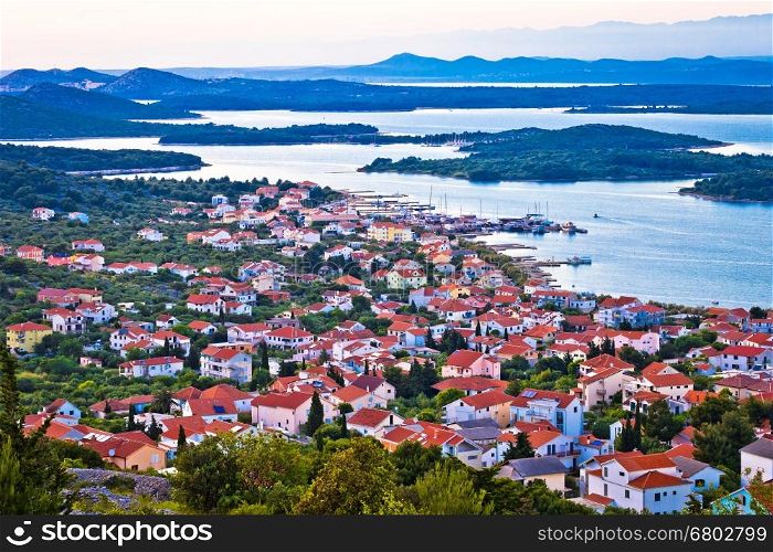 Murter island archipelago coast aerial view, Dalmatia, Croatia