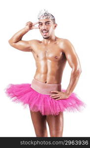 Muscular ballet performer in funny concept