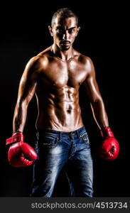 Muscular boxer in studio shooting