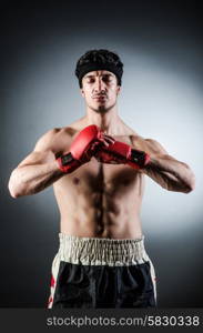 Muscular boxer wiith red gloves