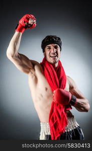 Muscular boxer wiith red gloves