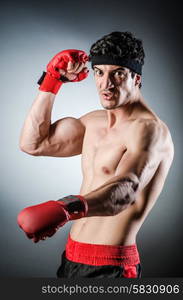 Muscular boxer wiith red gloves