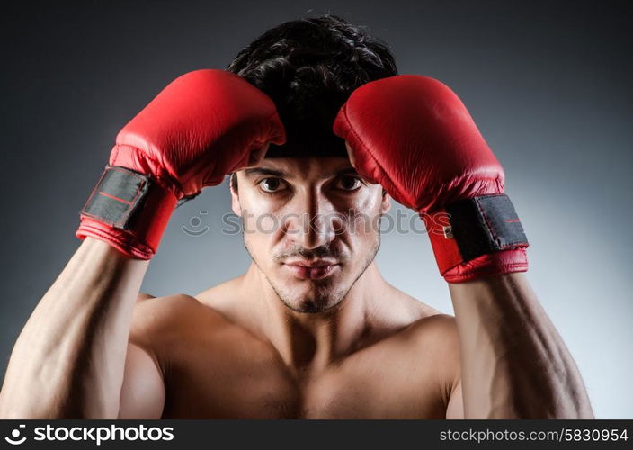 Muscular boxer wiith red gloves