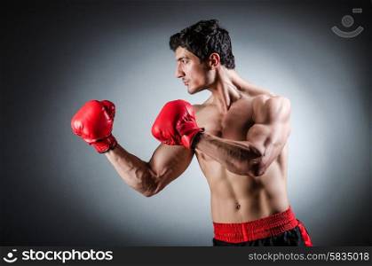 Muscular boxer wiith red gloves