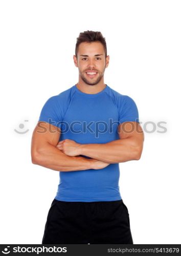 Muscular personal trainer isolated on a white background