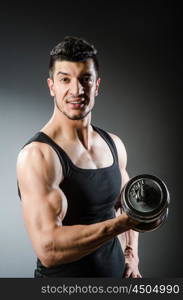 Muscular ripped bodybuilder with dumbbells