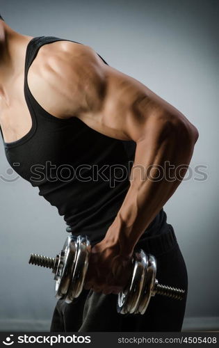 Muscular ripped bodybuilder with dumbbells