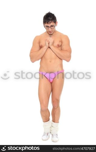 Muscular sexy naked dancer posing in the studio