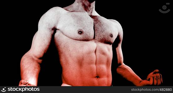 Muscular Torso of a Man on Black as Fitness Concept. Muscular Torso of a Man