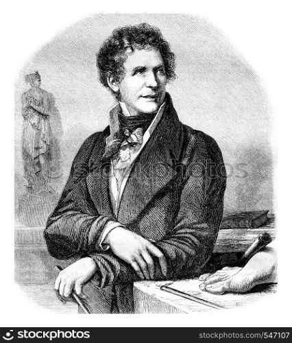 Musee de Montpellier. Portrait of Canova, vintage engraved illustration. Magasin Pittoresque 1861.