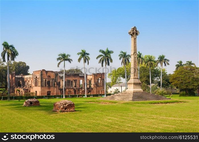 Museum and the High cross Sir Henry Lawrence Memorial at the British Residency in Lucknow, India
