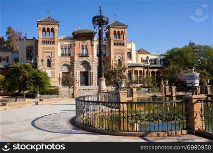 Museum of Arts and Traditions of Sevilla in Mudejar pavilion, Maria Luisa Park, Seville, Andalusia, Spain.