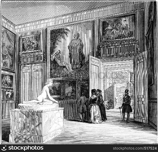 Museum of Bordeaux, View of the second room, vintage engraved illustration. Magasin Pittoresque 1845.