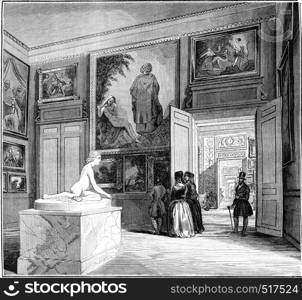 Museum of Bordeaux, View of the second room, vintage engraved illustration. Magasin Pittoresque 1845.