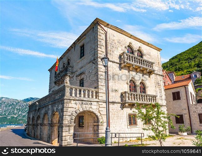 Museum of Perast city at sunny summer day, Montenegro. Museum of Perast city