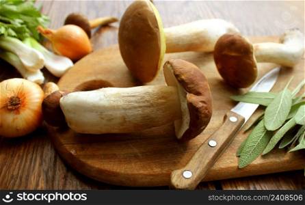 Mushroom boletus on cutting board .. Mushroom boletus on cutting board