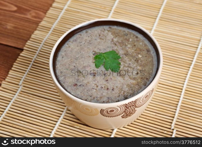 Mushroom cream soup on a table