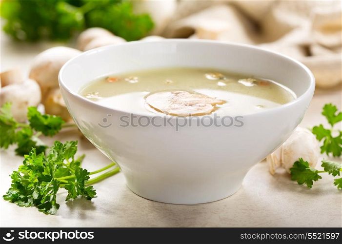 mushroom cream soup with fresh parsley