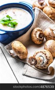 Mushroom creamy soup. cream soup from the harvest of fresh autumn mushrooms