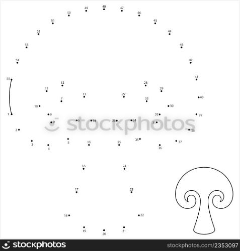 Mushroom Icon Dot To Dot, Mushroom With Cap And Stipe Vector Art Illustration