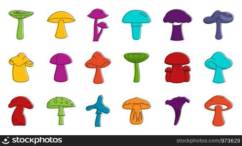 Mushroom icon set. Color outline set of mushroom vector icons for web design isolated on white background. Mushroom icon set, color outline style