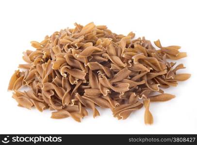 mushroom pasta in front of white background