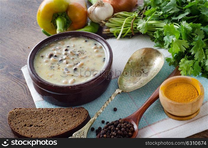 Mushroom soup served on the table