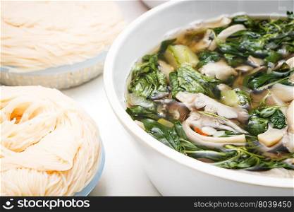 Mushroom soup, Thai food with Thai rice noodle