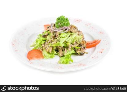 Mushrooms assortment fresh salad closeup at plate