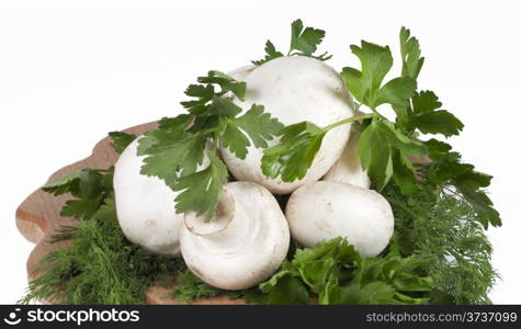 Mushrooms, parsley and dill on the kitchen blackboard