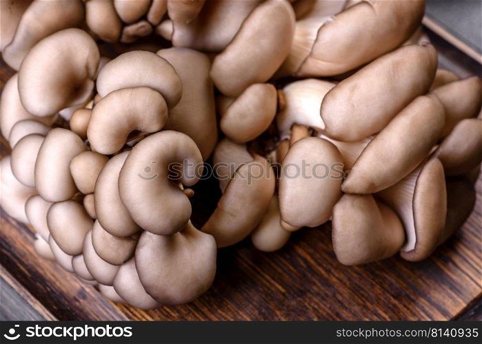 Mushrooms pattern background for design and decoration. Edible oyster mushrooms. Oyster mushroom or Pleurotus ostreatus as easily cultivated mushroom