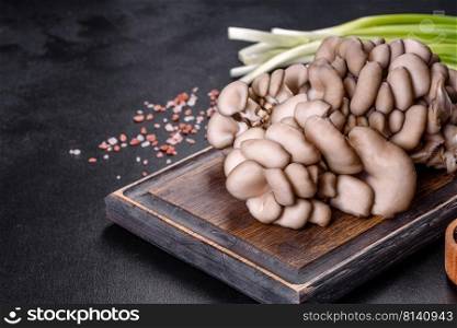 Mushrooms pattern background for design and decoration. Edible oyster mushrooms. Oyster mushroom or Pleurotus ostreatus as easily cultivated mushroom