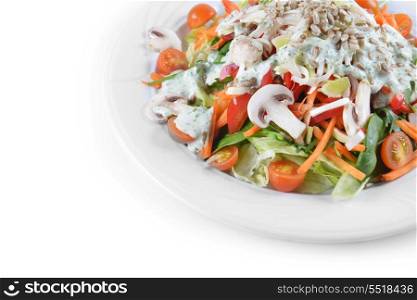 mushrooms salad with lettuce, cherry tomato and seeds