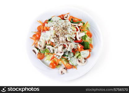 mushrooms salad with lettuce, cherry tomato and seeds