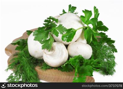 mushrooms with herbs on a kitchen board