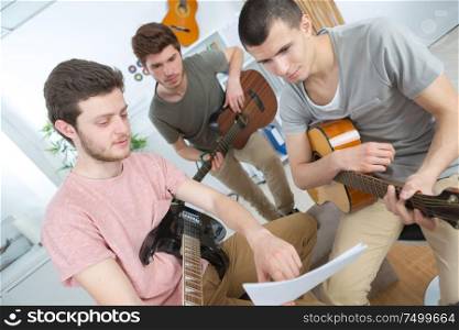 music band rehearsing at home