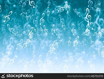 Music concept. Abstract background image of blue bokeh lights and beams