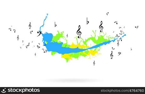 Music concept. Background image with colorful splashes and music signs